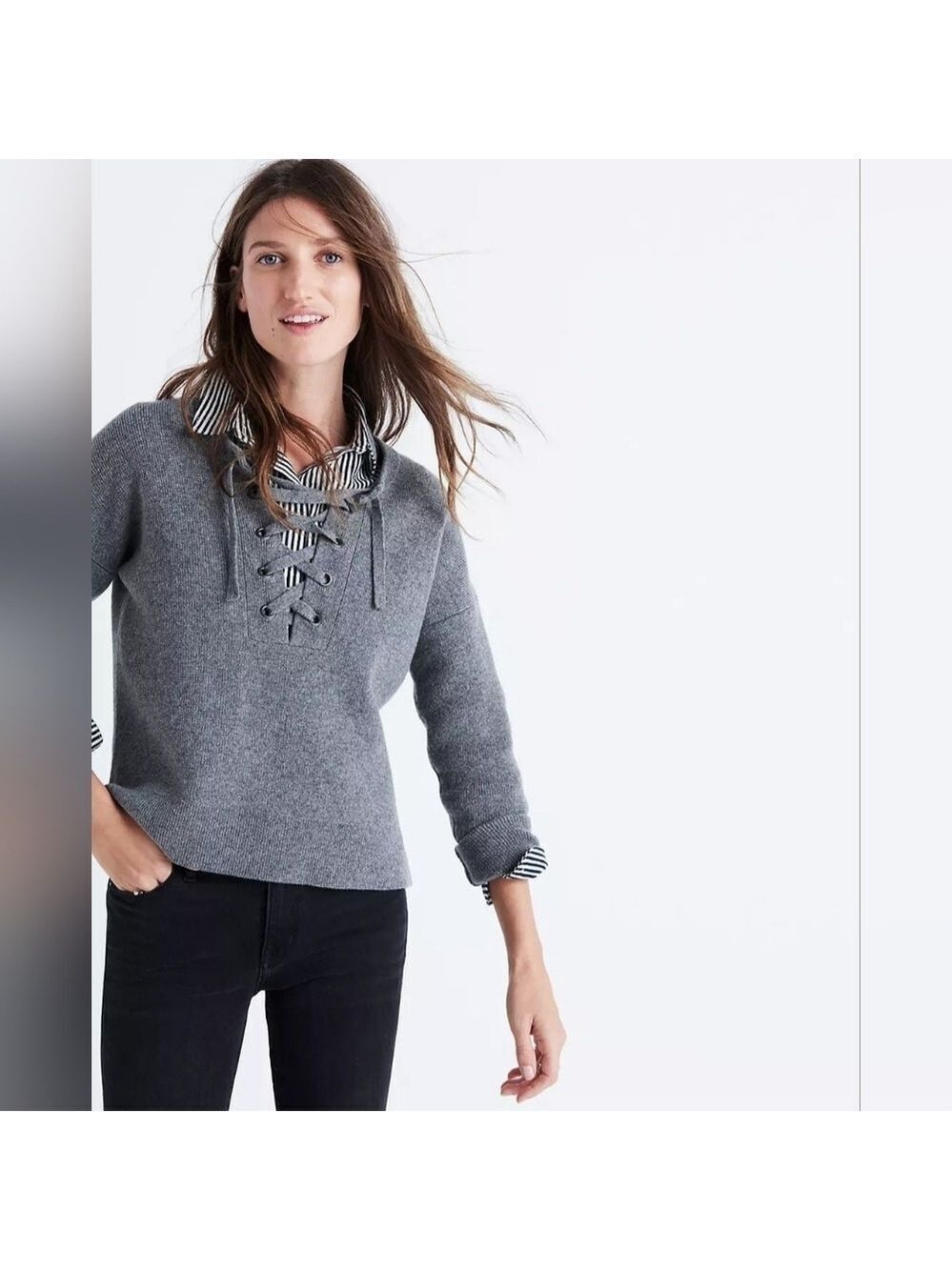 Madewell Lace-Up Pullover Sweater